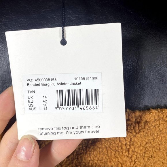 Missguided NWT Women's Size 10 Borg Brown Faux Leather Teddy Aviator Jacket - Picture 10 of 13